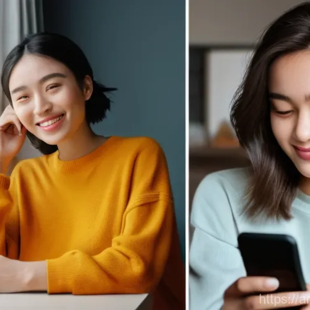 소셜미디어에서의 자아 존중감 유지하기 - **Prompt 1: Authentic Self vs. Filtered Persona**
A side-by-side image of a young woman in her l...