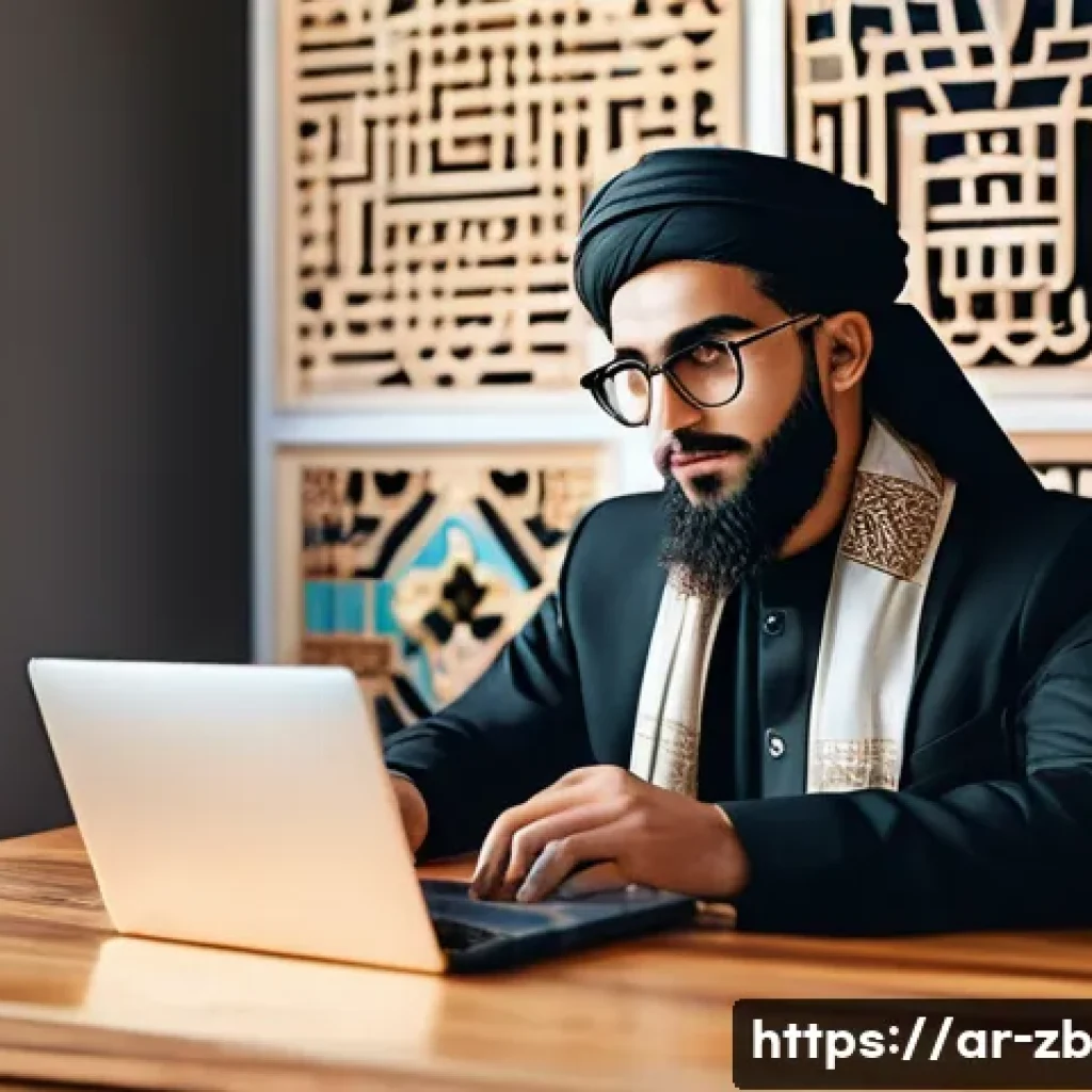 소셜미디어 플랫폼 비교 및 장단점 - A modern Arab social media marketer sitting at a stylish wooden desk in a bright room decorated with...