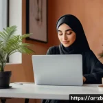 Home 21 소셜미디어에서의 부정적 댓글 대처법 - A professional Middle Eastern social media influencer sitting calmly at a modern desk, illuminated b...