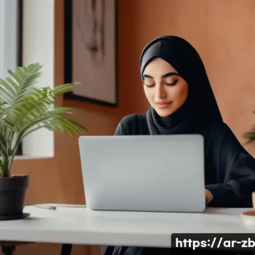 Home 33 소셜미디어에서의 부정적 댓글 대처법 - A professional Middle Eastern social media influencer sitting calmly at a modern desk, illuminated b...