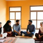 Home 19 소셜미디어를 통한 자원봉사 활동 - A warm and inviting scene of a diverse group of Arabic-speaking volunteers gathered in a community c...