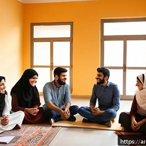 Home 31 소셜미디어를 통한 자원봉사 활동 - A warm and inviting scene of a diverse group of Arabic-speaking volunteers gathered in a community c...