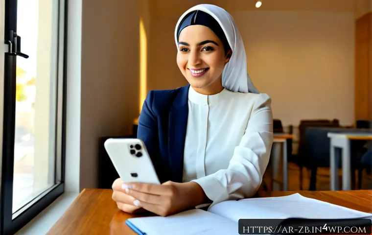 Home 17 소셜미디어에서의 신뢰 구축하기 - Photorealistic scene of a confident Arab woman entrepreneur in modest professional attire reviewing ...